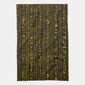 古代エジプトの絵文字金ゴールドと黒い色 キッチンタオル (縦)