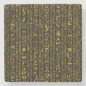 古代エジプトの絵文字金ゴールドと黒い色 ストーンコースター (正面)