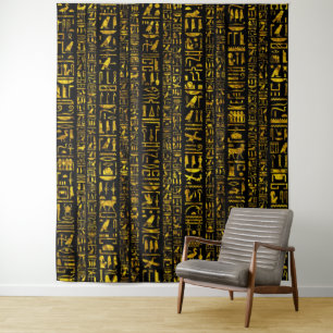 古代エジプトの絵文字金ゴールドと黒い色 タペストリー