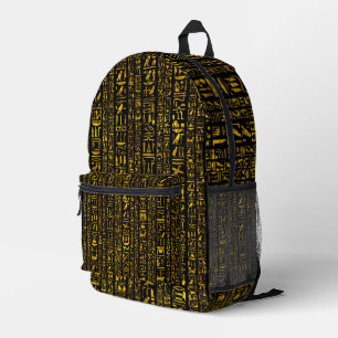 古代エジプトの絵文字金ゴールドと黒い色 プリントバックパック