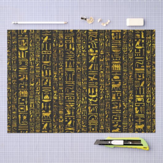古代エジプトの絵文字金ゴールド黒の切り離し 薄葉紙 (クラフト)