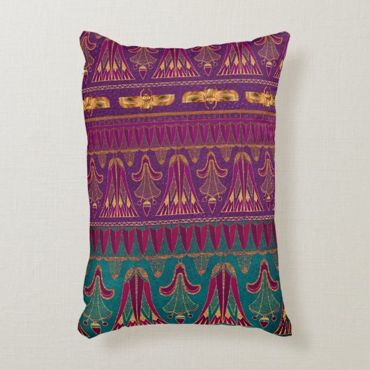 古代エジプトの美しい柄で紫とティール（緑がかった色） アクセントクッション (正面(垂直))