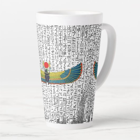 古代エジプトの翼のあるスカーラブマウスパッドコーヒームー カフェラテマグ (右アングル)