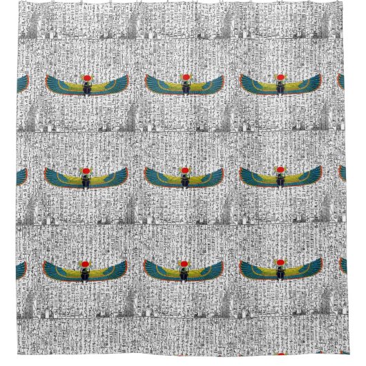 古代エジプトの翼のあるスカーラブ シャワーカーテン (正面)