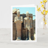 古代エジプトの衛兵像、ルクソール、 カード (黄色い花)