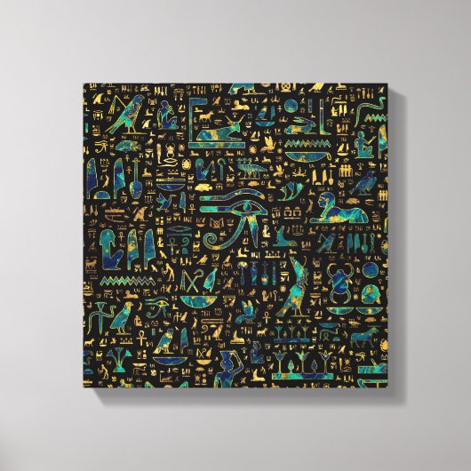 古代エジプトの象形大理石と金ゴールド キャンバスプリント (正面)