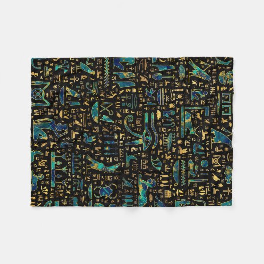 古代エジプトの象形大理石と金ゴールド フリースブランケット (正面(横))