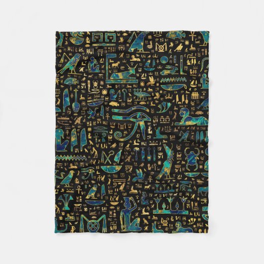 古代エジプトの象形大理石と金ゴールド フリースブランケット (正面)