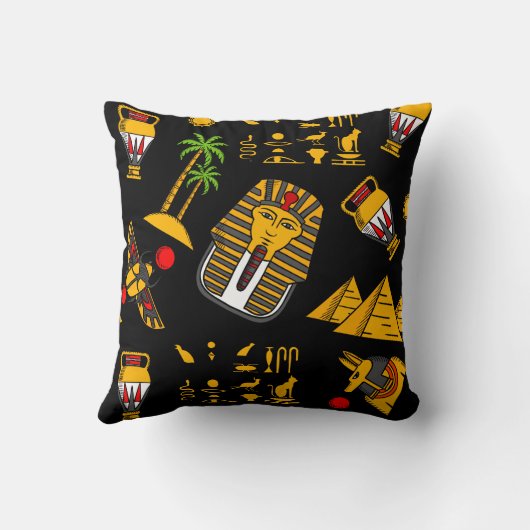 古代エジプトの象形文字のパターン背景 クッション (裏面)