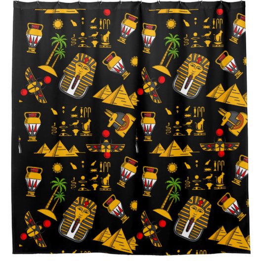 古代エジプトの象形文字のパターン背景 シャワーカーテン (正面)