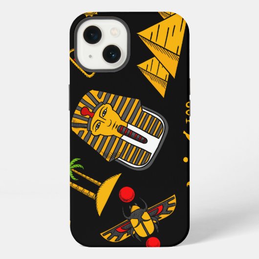 古代エジプトの象形文字のパターン背景 iPhoneケース (裏面)
