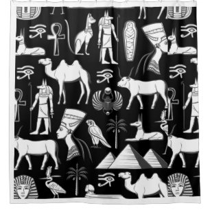 古代エジプトの象形文字の記号パターン シャワーカーテン