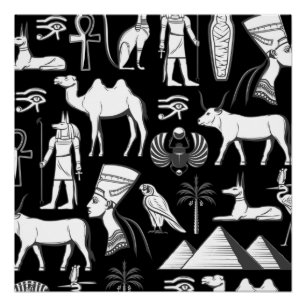古代エジプトの象形文字の記号パターン ポスター