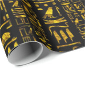 古代エジプトの象形文字の黒い金ゴールド切り離し ラッピングペーパー (ロールコーナー)