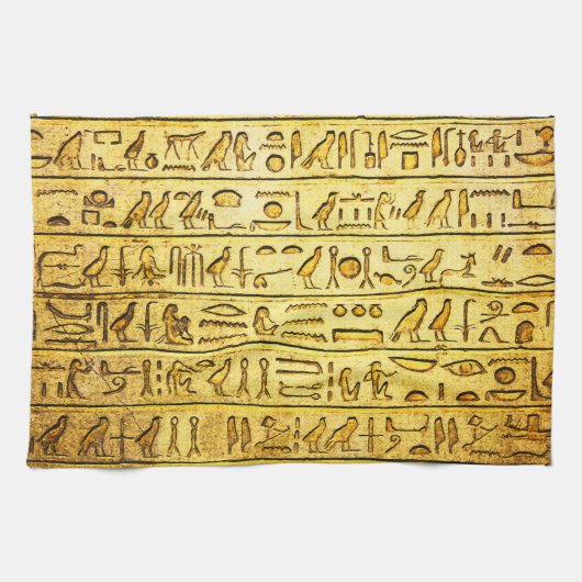 古代エジプトの象形文字イエロー キッチンタオル (横)