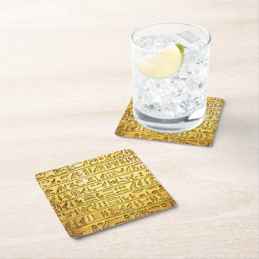 古代エジプトの象形文字イエロー スクエアペーパーコースター (インサイチュ)