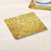 古代エジプトの象形文字イエロー スクエアペーパーコースター (アングル)