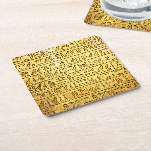 古代エジプトの象形文字イエロー スクエアペーパーコースター (アングル)