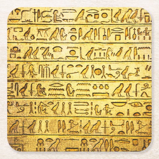古代エジプトの象形文字イエロー スクエアペーパーコースター (正面)