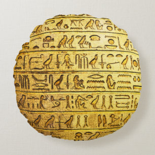 古代エジプトの象形文字イエロー ラウンドクッション