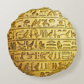 古代エジプトの象形文字イエロー ラウンドクッション (裏面)