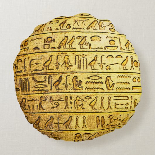 古代エジプトの象形文字イエロー ラウンドクッション (裏面)