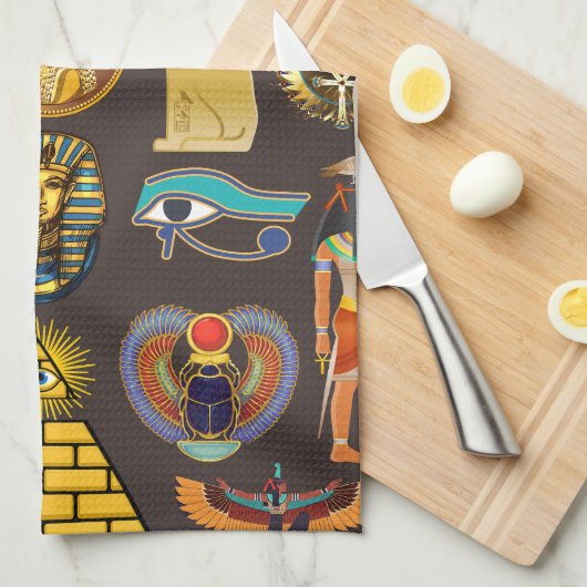 古代エジプトの象形文字パターン記号 キッチンタオル (四つ折り)