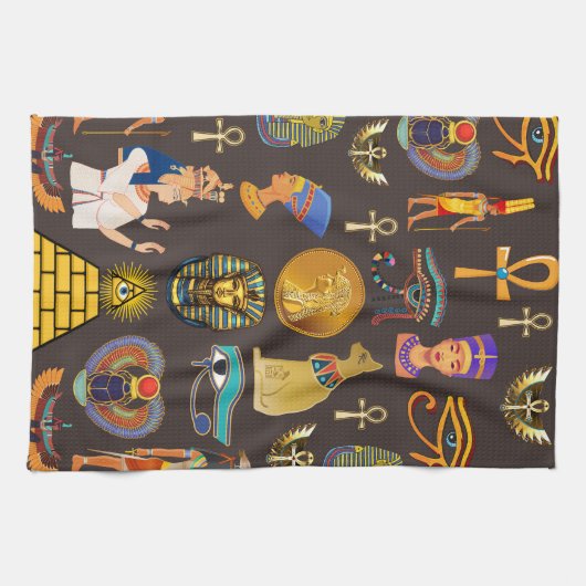 古代エジプトの象形文字パターン記号 キッチンタオル (横)