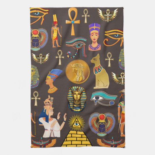 古代エジプトの象形文字パターン記号 キッチンタオル (縦)