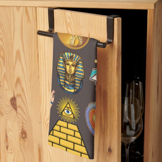 古代エジプトの象形文字パターン記号 キッチンタオル (三つ折り)