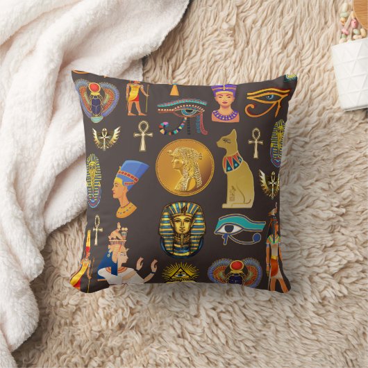 古代エジプトの象形文字パターン記号 クッション (ブランケット)