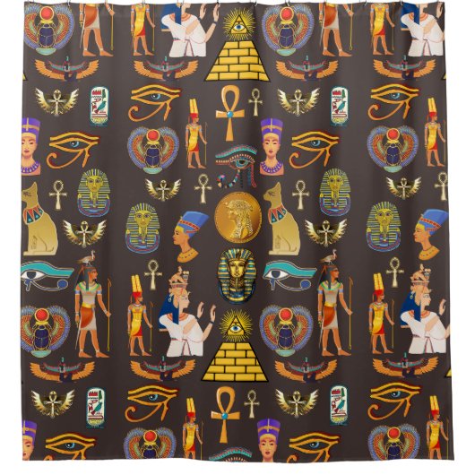 古代エジプトの象形文字パターン記号 シャワーカーテン (正面)