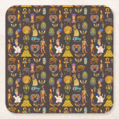 古代エジプトの象形文字パターン記号 スクエアペーパーコースター (正面)
