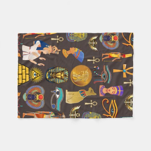 古代エジプトの象形文字パターン記号 フリースブランケット (正面(横))