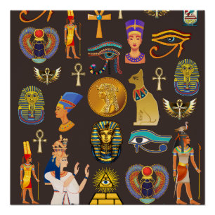 古代エジプトの象形文字パターン記号 ポスター
