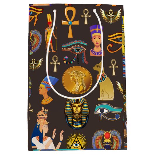 古代エジプトの象形文字パターン記号 ミディアムペーパーバッグ (正面)