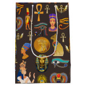 古代エジプトの象形文字パターン記号 ミディアムペーパーバッグ (裏面)