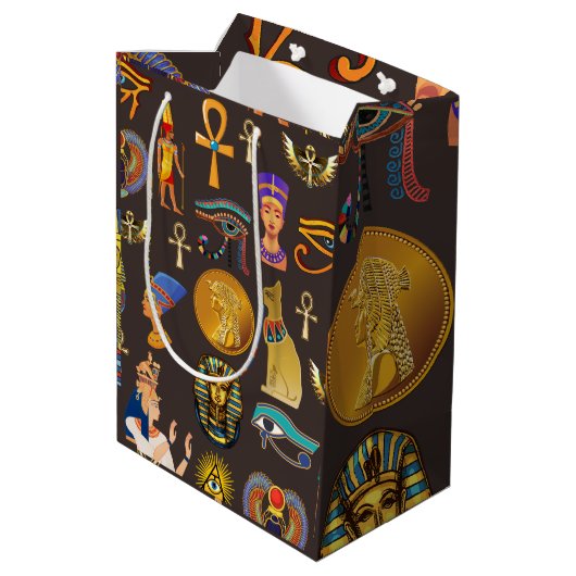 古代エジプトの象形文字パターン記号 ミディアムペーパーバッグ (裏面アングル)