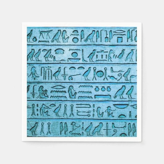 古代エジプトの象形文字ブルー スタンダードカクテルナプキン (正面)
