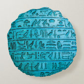 古代エジプトの象形文字ブルー ラウンドクッション (裏面)