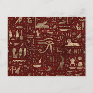 古代エジプトの象形文字レッドレザーと金ゴールド ポストカード