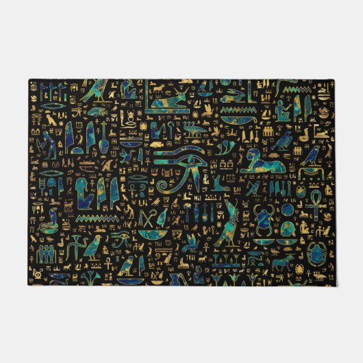古代エジプトの象形文字大理石と金ゴールド ドアマット (正面)