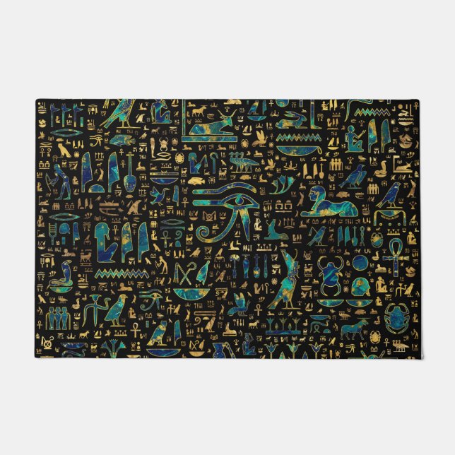 古代エジプトの象形文字大理石と金ゴールド ドアマット (正面)