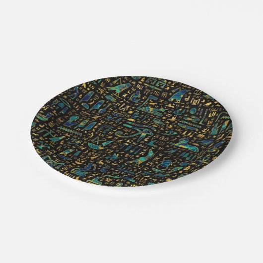 古代エジプトの象形文字大理石と金ゴールド ペーパープレート (アングル)