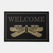 古代エジプトの象形文字金ゴールドグリッタースカラブ ドアマット (正面)