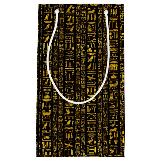 古代エジプトの象形文字金ゴールド黒 スモールペーパーバッグ (正面)