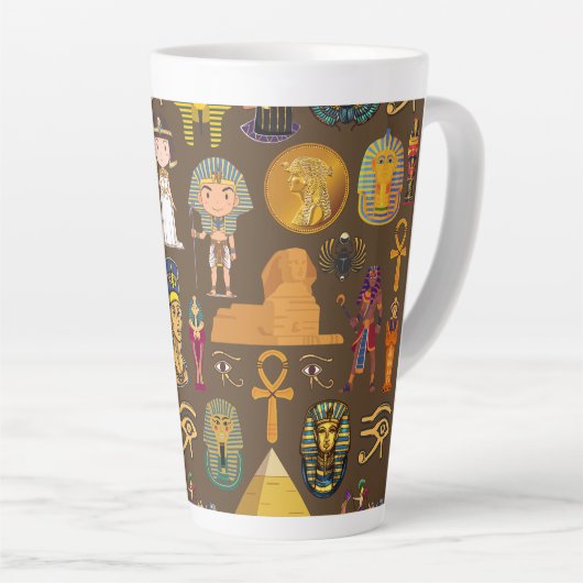 古代エジプトの象形文字 - パターンシンボル カフェラテマグ (右アングル)