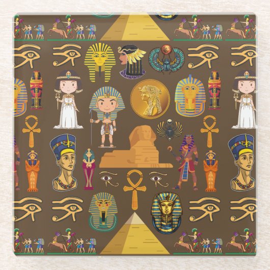 古代エジプトの象形文字 – パターン記号 ガラスコースター (正面)