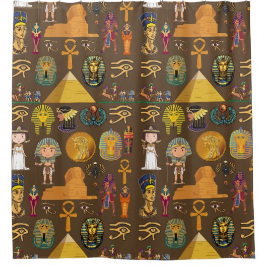 古代エジプトの象形文字 – パターン記号 シャワーカーテン (正面)