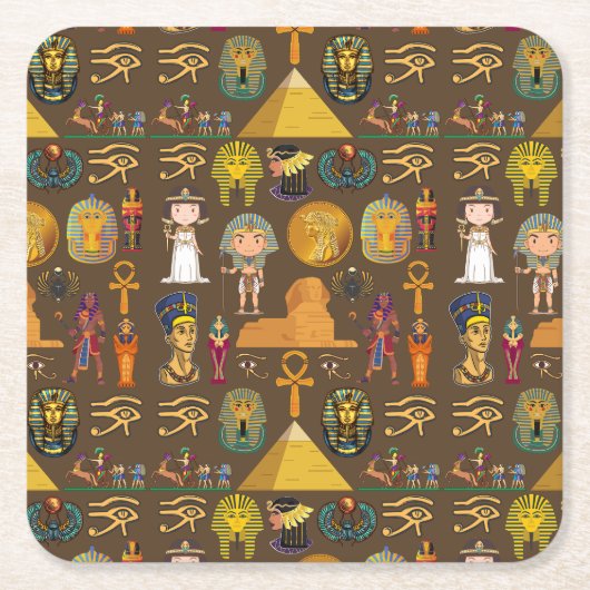 古代エジプトの象形文字 – パターン記号 スクエアペーパーコースター (正面)